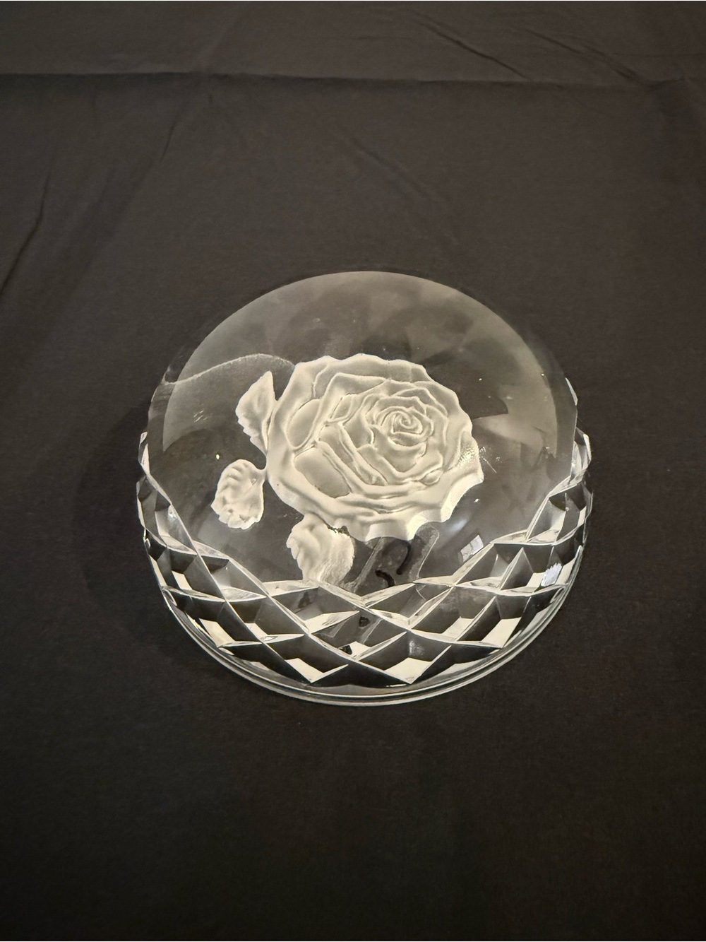 Vintage Waterford Etched Crystal Rose Paperweight